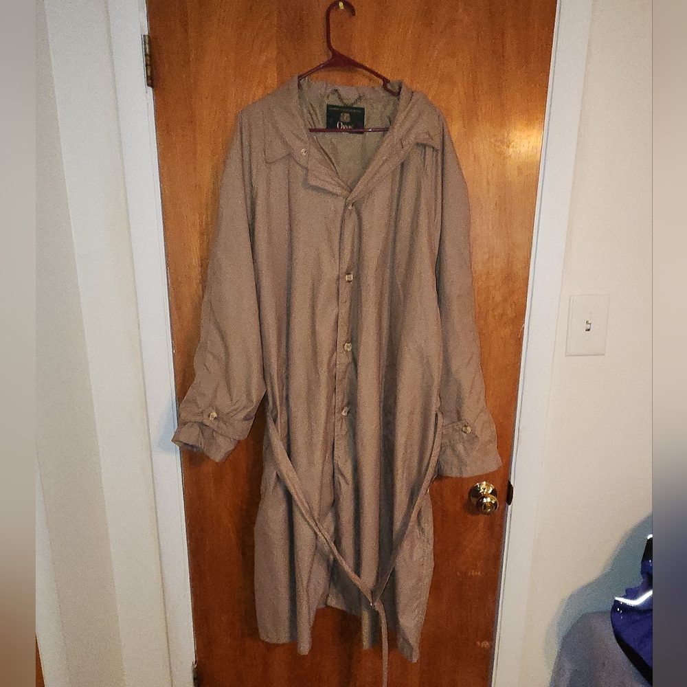 Vintage Classy 90s Brown Tan Long Belted Raincoat Trench Coat Sz. Large